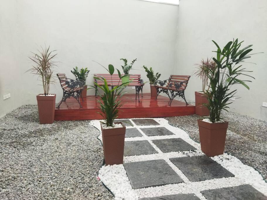 雅卡雷伊Kitnet 3 - próximo ao centro de Jacareí的一套椅子和植物
