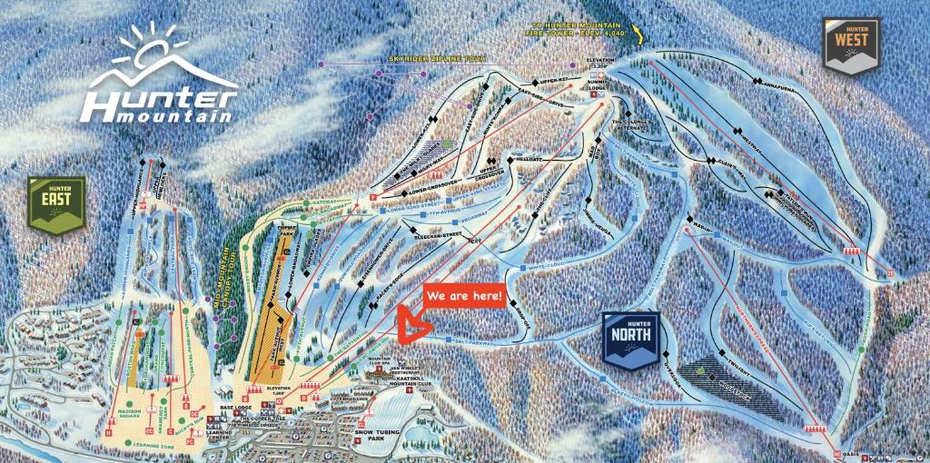 亨特Hunter Mtn Slopeside Ski Resort w HotTub Heated Pool Sauna and Fireplace的被困游乐园地图