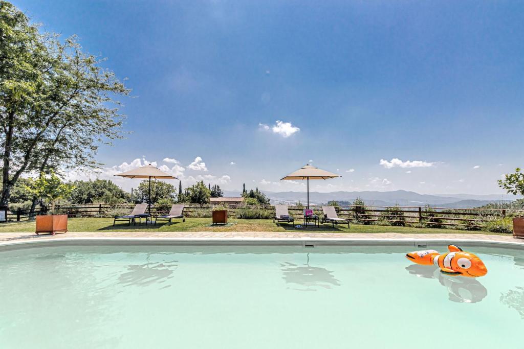 蒙泰卡蒂尼瓦尔迪切奇纳Villa Cedri的游泳池,里面放着玩具