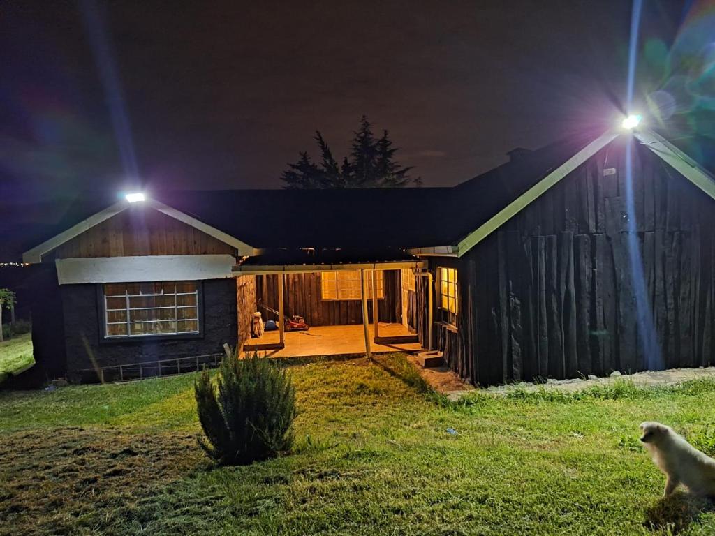 纳库鲁Ol-tome Country House - Nakuru的夜晚有两盏灯的房子