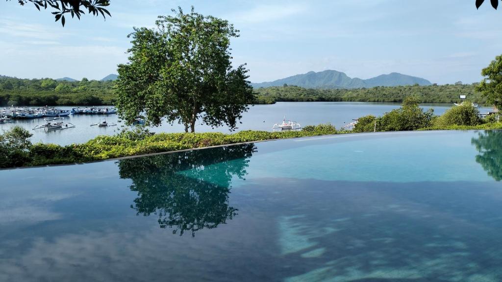 班尤温当Naya Gawana Resort & Spa的一大片水,有树和湖泊
