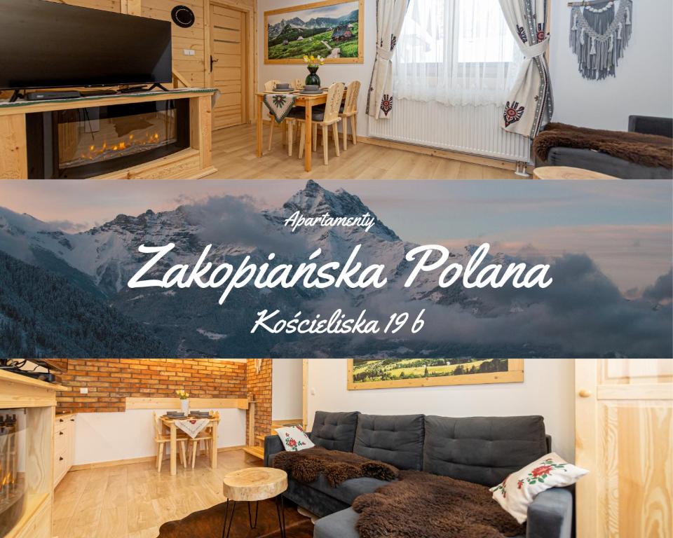 扎科帕内Apartamenty Zakopiańska Polana的带沙发和壁炉的客厅