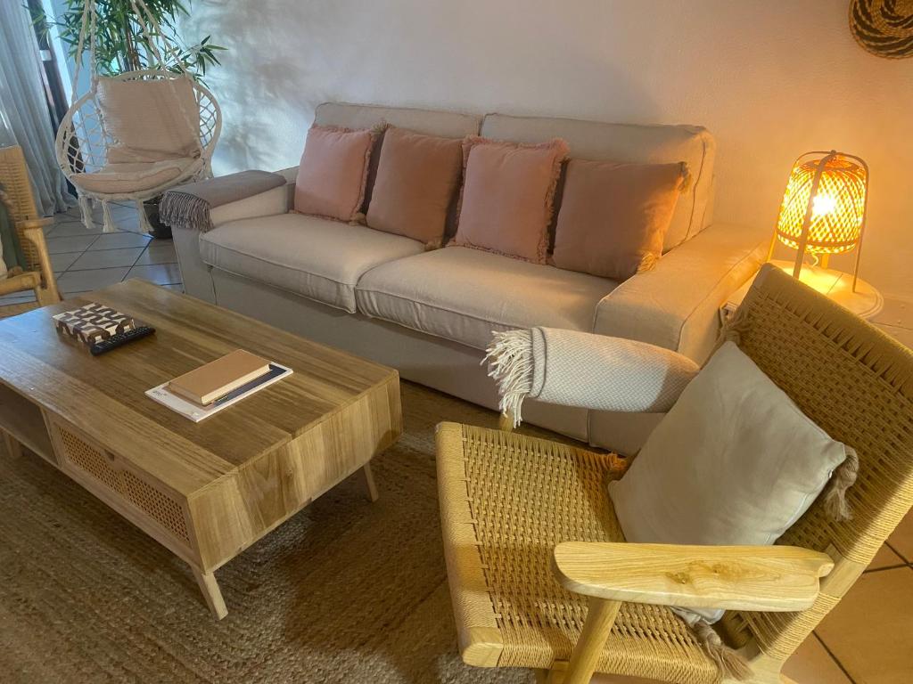 特罗亚Casa do Zimbro的带沙发和咖啡桌的客厅