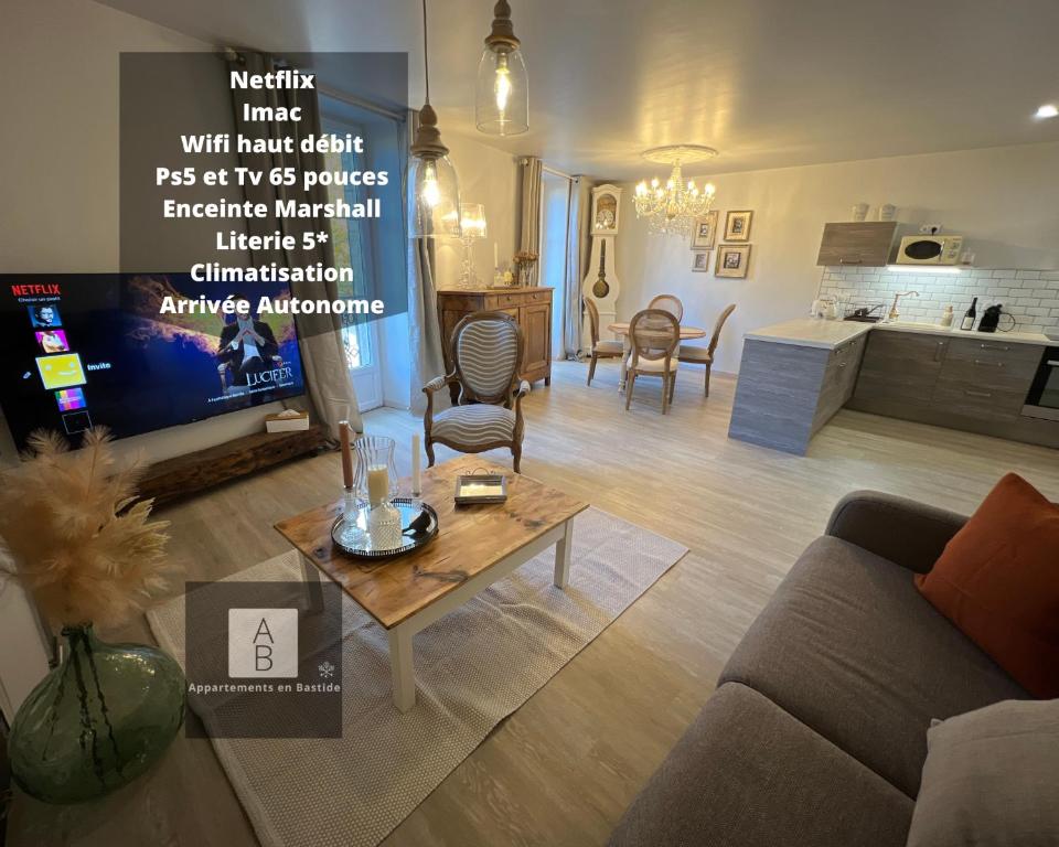 鲁埃格自由城Babolène Shabby Suite的带沙发和电视的客厅