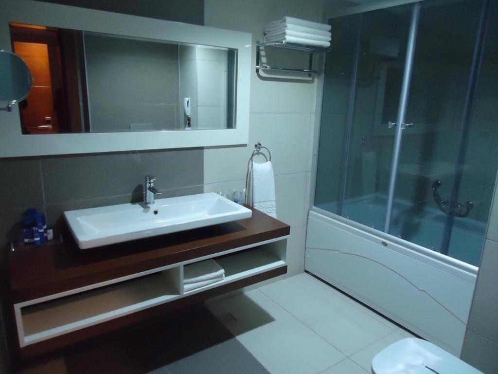 BostaniçiMOONLİGHT HOTEL的一间带水槽和淋浴的浴室