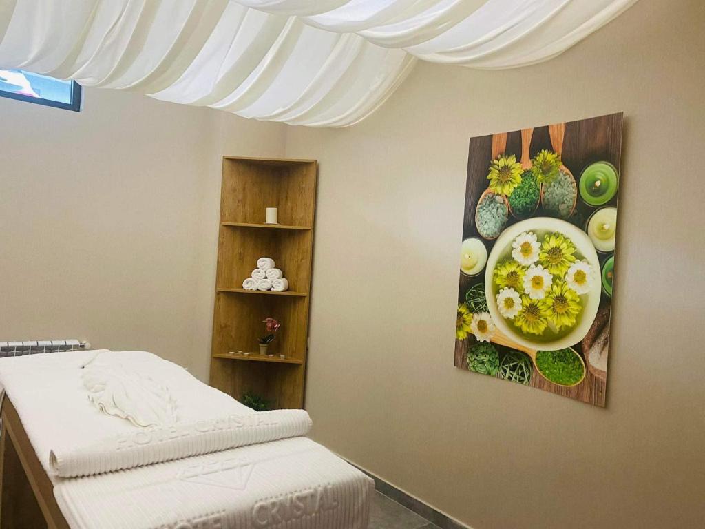 巴库里阿尼Crystal Resort B304 LUX的墙上有一盘食物的房间
