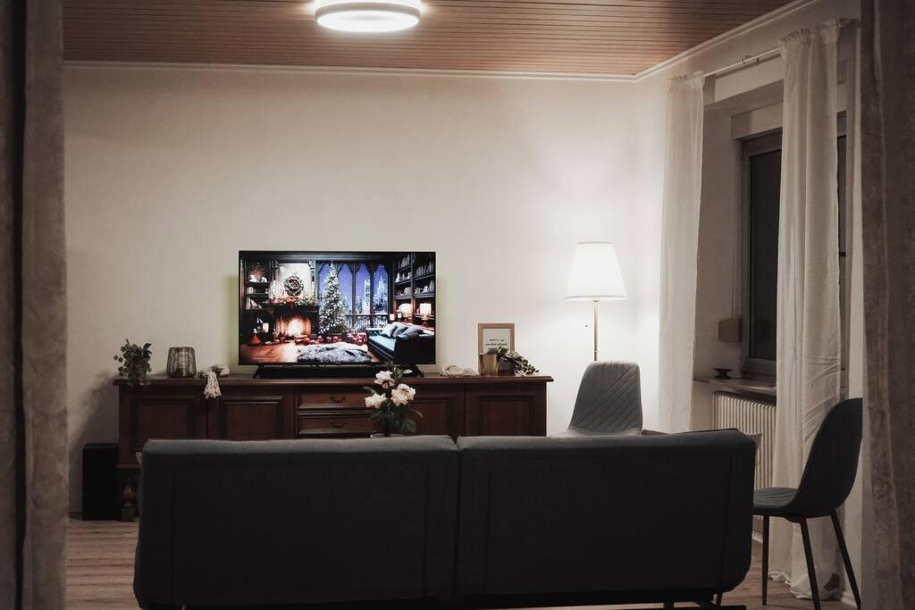 拉姆斯泰因-米森巴赫Charmantes & offenes Apartment的带沙发和平面电视的客厅