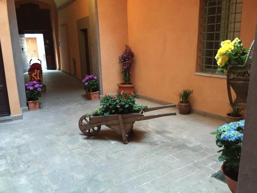 斯佩洛Casa di Emanuela的建筑中种有盆栽植物的庭院