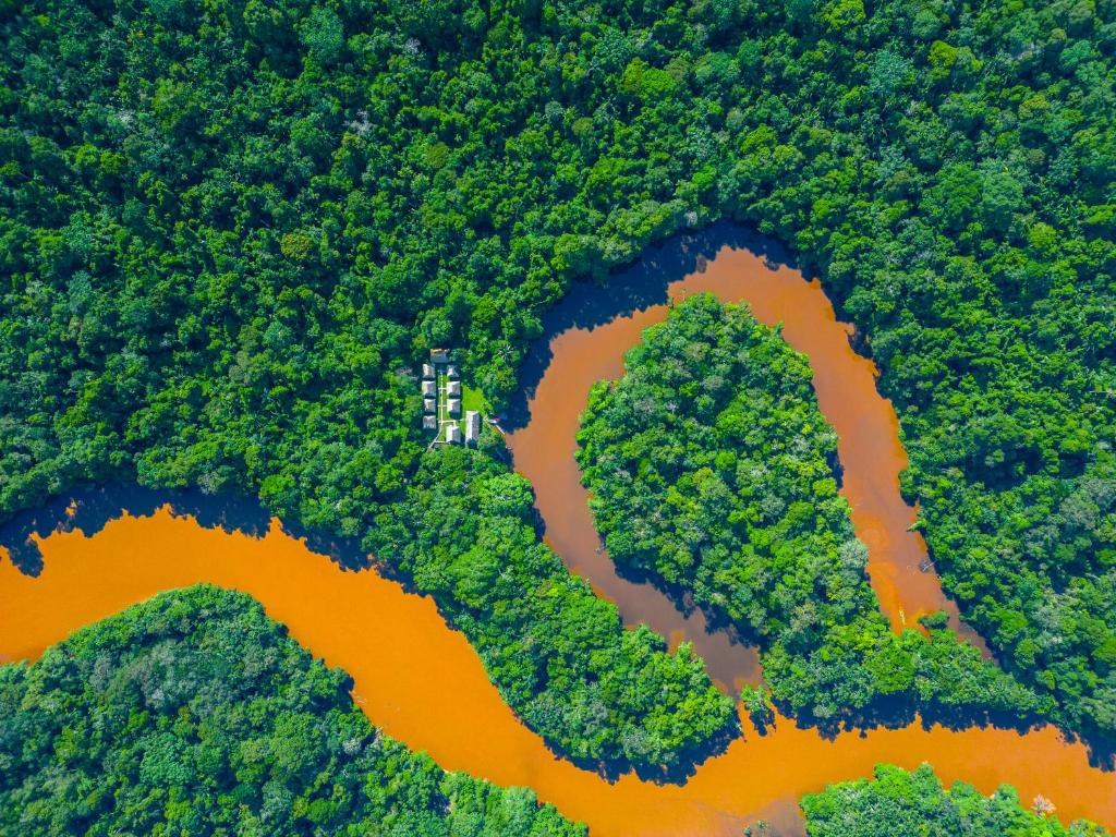 CuyavenusWaita Lodge的河流和森林的空中景观