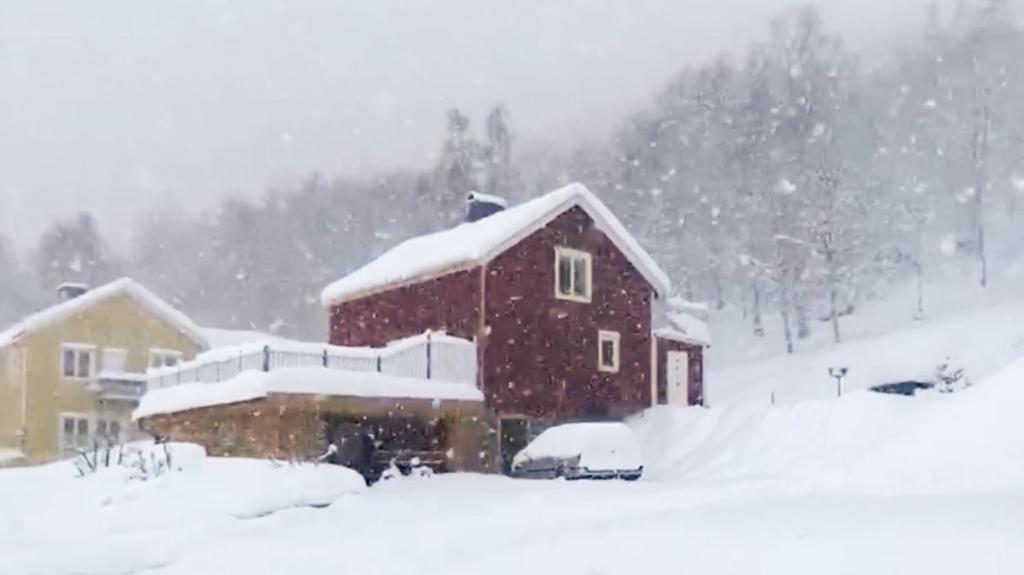 塔那比House in Tärnaby的雪暴中雪覆盖的谷仓