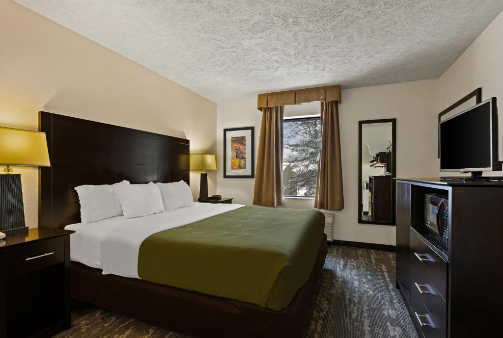 特拉弗斯城Quality Inn Traverse City的酒店客房,配有床和电视