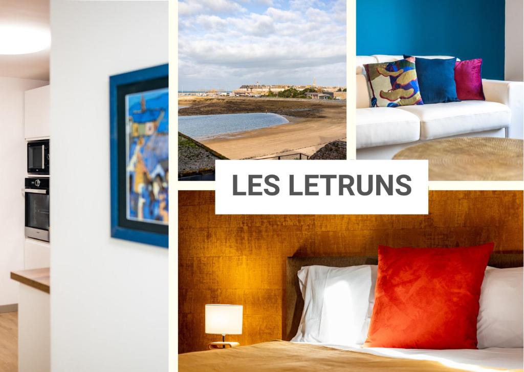 圣马洛Les Létruns - Appart - 4 pers - Vue sur la mer的相串的酒店房间照片