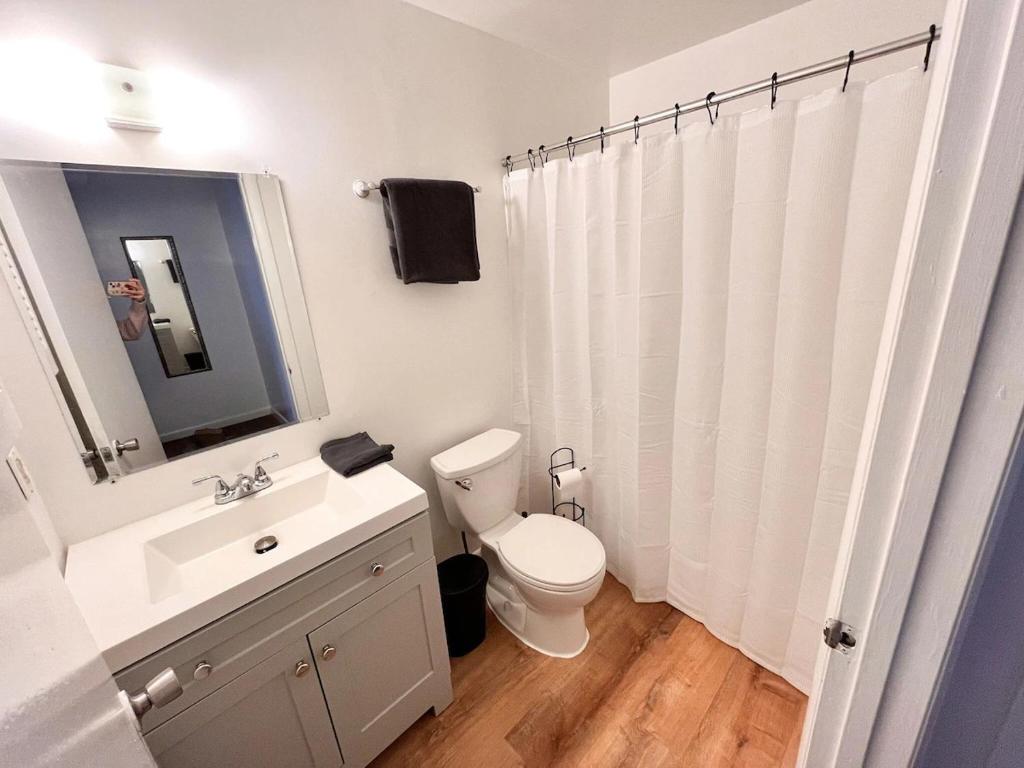 巴尔的摩Cheerful Two Bedroom Central Location Downtown的白色的浴室设有卫生间和水槽。