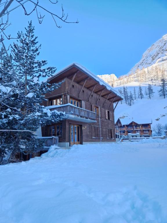 瓦勒迪泽尔Alpina Lodge Chalet By Valdiski的雪地里的小木屋,有树