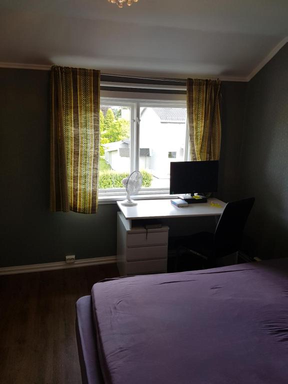 赫讷福斯Comfortable zone的一间卧室配有一张床、一张书桌和一个窗户。