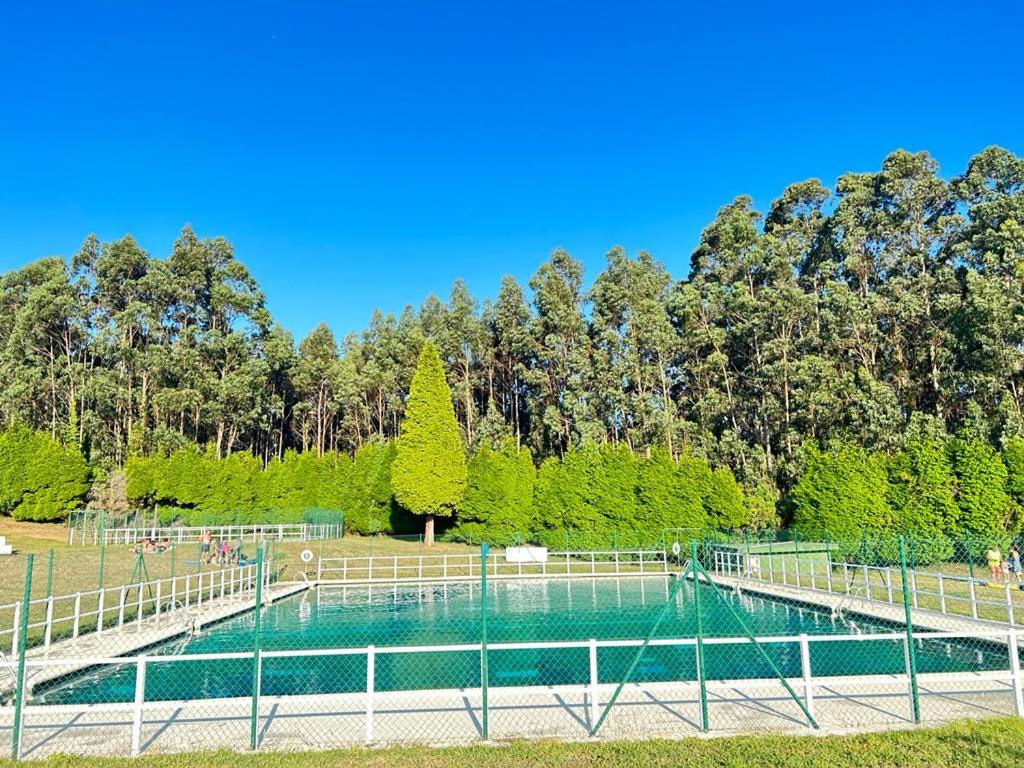 圣西普里安Pensión San Ciprian Urbanización RíoCobo的公园内的游泳池,带围栏