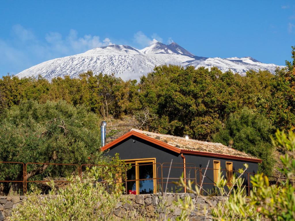 比亚恩卡维拉PODERE DELL'ETNA SEGRETA - Essential Nature Hotel的雪覆盖的山前的小房子