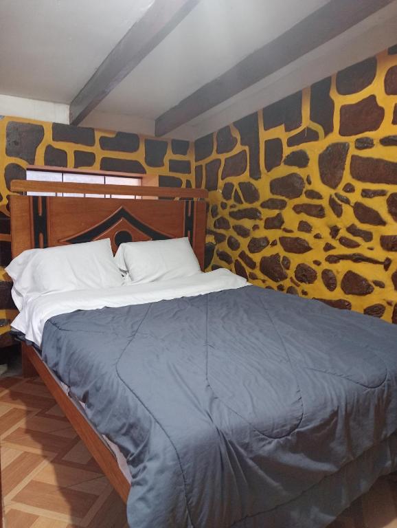 奥兰太坦波Sacred Point的壁画的房间里一张床位
