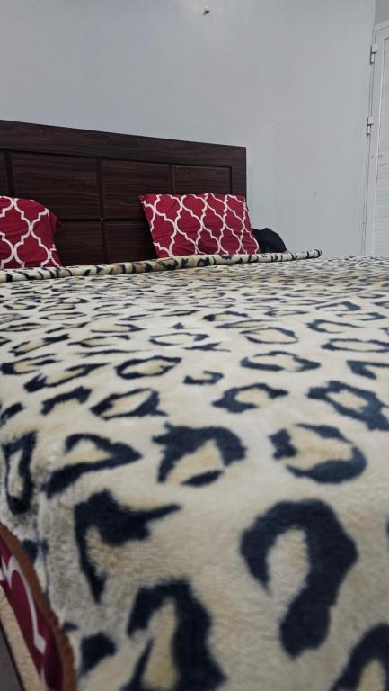 卡拉奇Luxury Hotel Rooms的一间卧室配有一张带黑白毯子的床