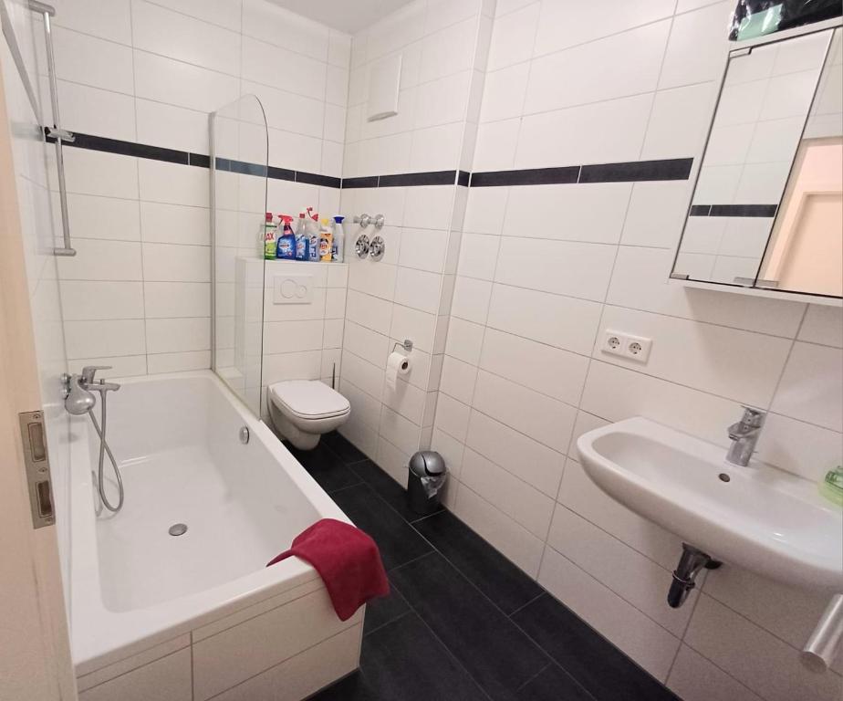阿沙芬堡Apartment/Wohnung direkt in Aschaffenburg的带浴缸、卫生间和盥洗盆的浴室