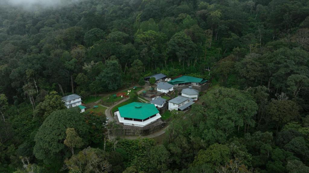 蒙纳Makayiram Retreat的森林中间房屋的空中景观
