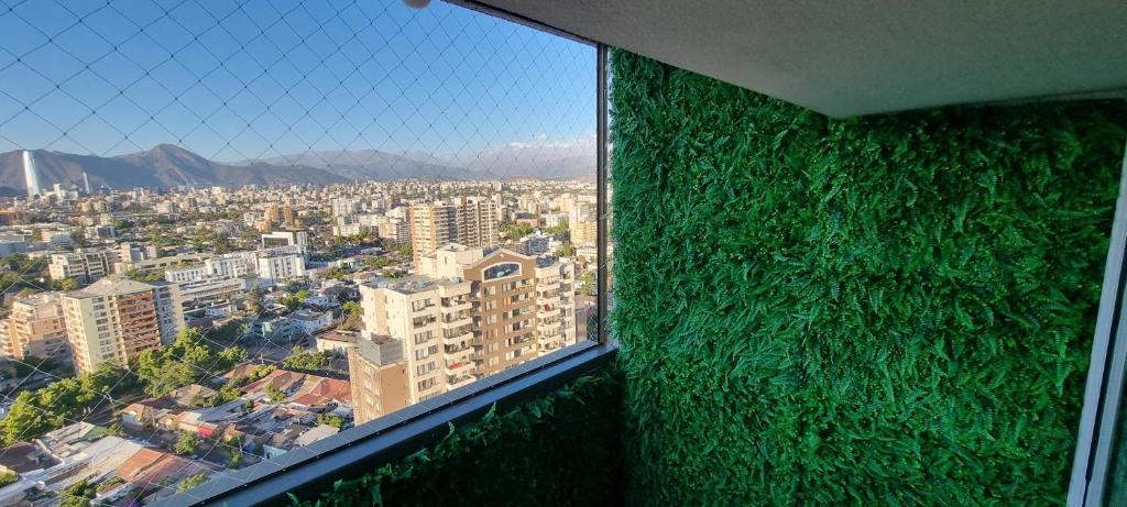 圣地亚哥Hermoso y acogedor Apartamento的一间被绿色植物覆盖的墙壁客房