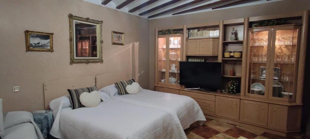 奥卡尼亚Habitación en Ocaña的一间卧室配有两张床和一台平面电视