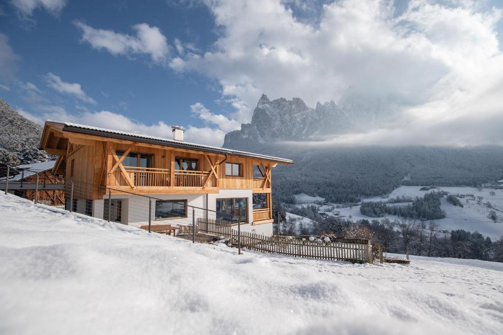 修希Oberzerod Apartments的雪覆盖的山顶上的木屋