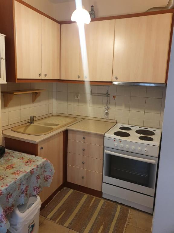 希维利Katerina Apartment的厨房配有炉灶和水槽