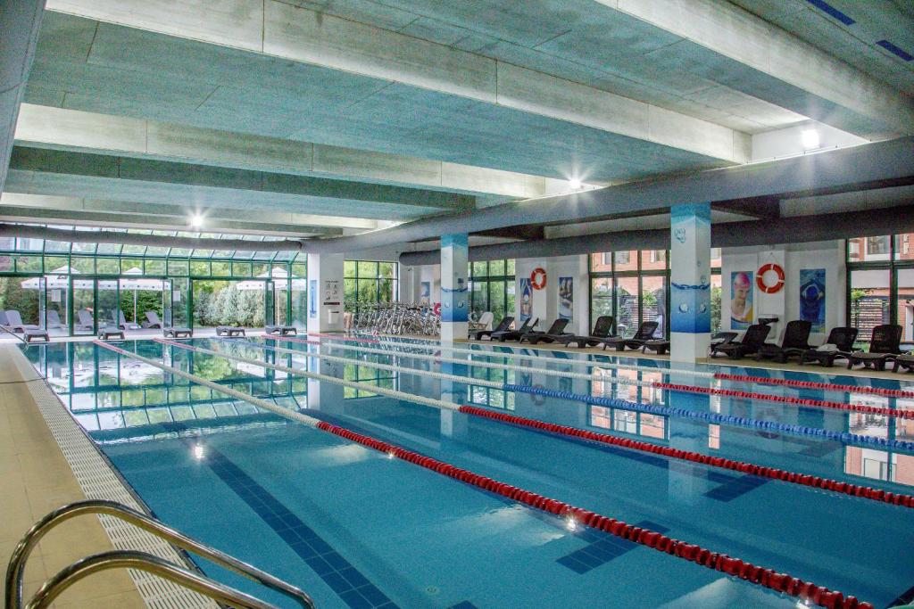 布加勒斯特卡罗酒店的大型建筑中的大型游泳池