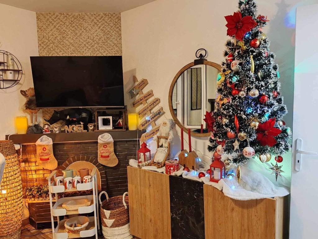 Bogny Sur MeuseChez Gwen et Marie的客厅配有圣诞树和电视