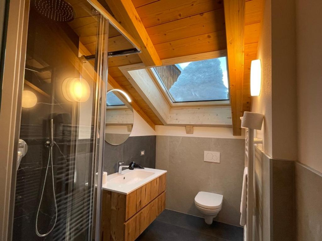 坎皮泰洛迪法萨Appartamento Rio Duron的一间带水槽、卫生间和天窗的浴室