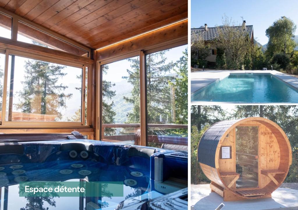 布里昂松Laltizoard的一个带桑拿浴室和浴缸的泳池别墅