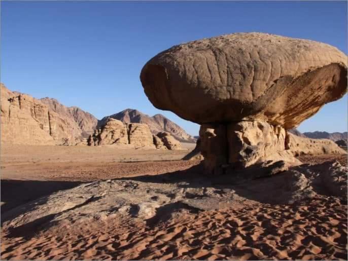 DisahRum Bedouin House的沙漠中一块大石头
