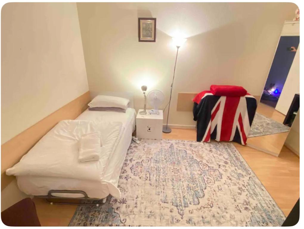 伦敦Single Room - Kings Cross, Female Only,, Guest House的小房间,配有床和地毯