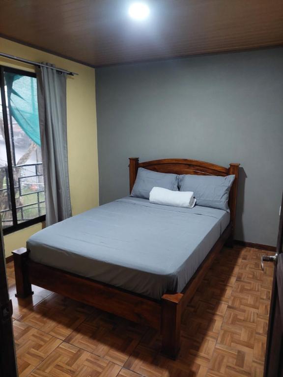 阿拉胡埃拉Anchia的一间带床的卧室,位于带窗户的房间内
