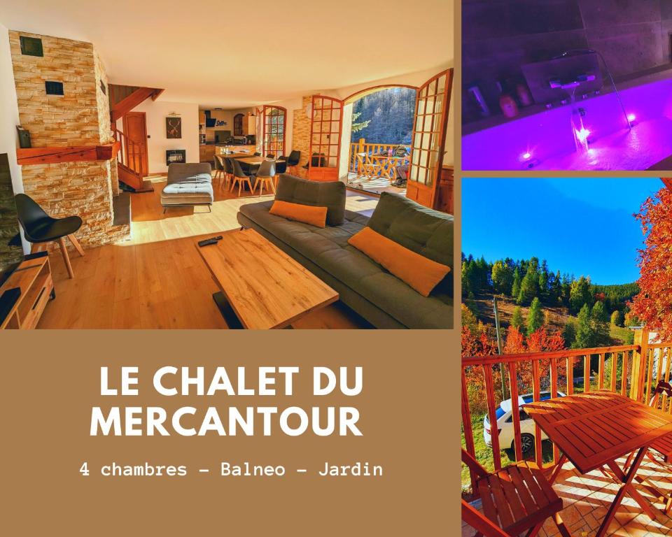 RoubionMagnifique Chalet avec Balnéothérapie的客厅和房子照片的拼合物