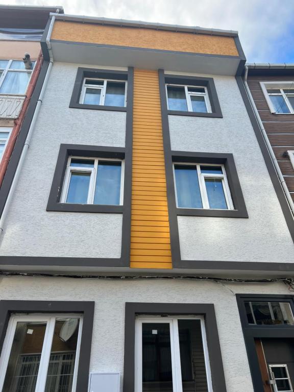伊斯坦布尔Zerya suites的一边有黄色条纹的建筑