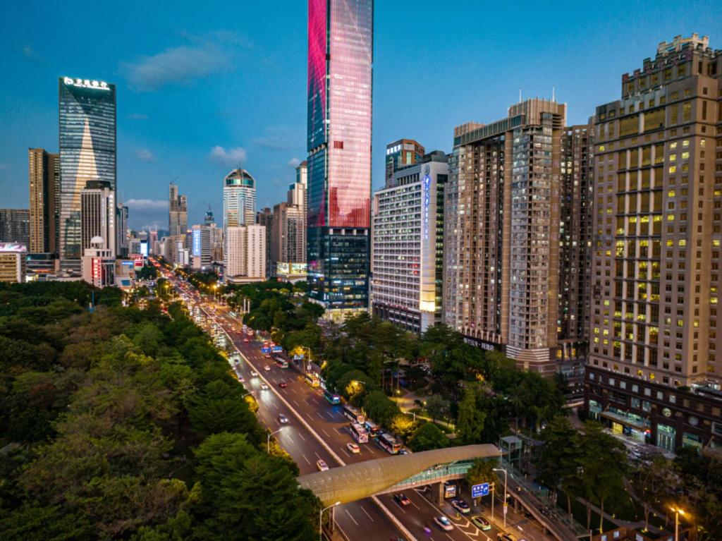 深圳格兰云天·阅酒店(深圳中心公园店)的城市天际线,有很多高楼