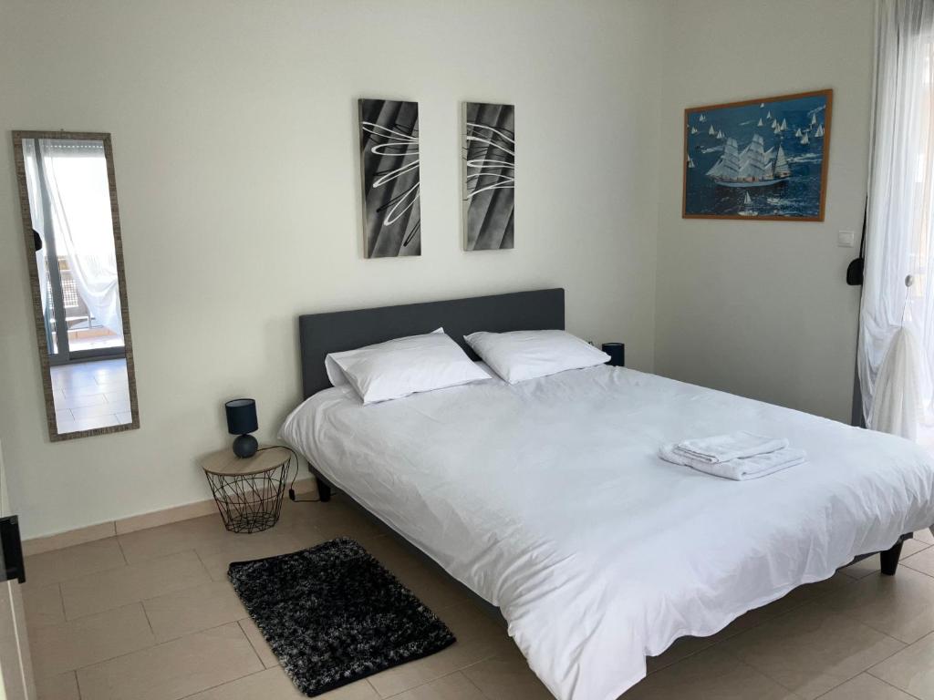 拉米亚Lamia central luxury apartment的卧室配有一张带两个枕头的大白色床