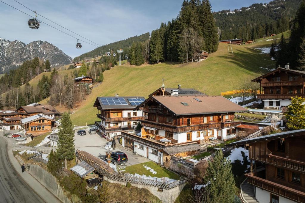 阿尔卑巴赫Haus Forelle的山丘上一群带滑雪缆车的建筑