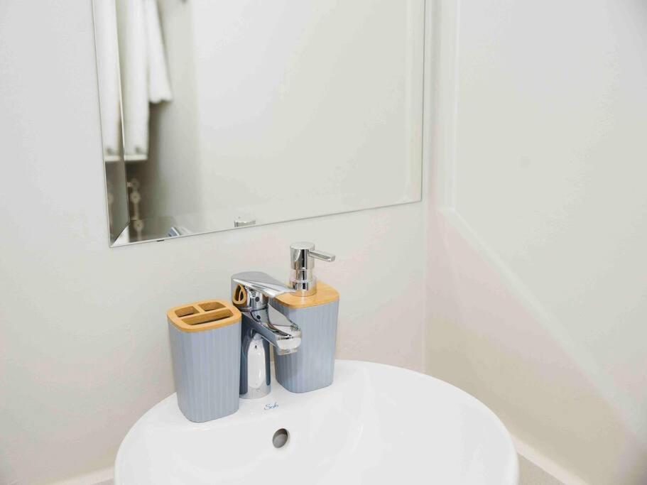 米德兰Midrand Cosy & Stylish Haven的浴室设有盥洗盆和卫生间内的镜子