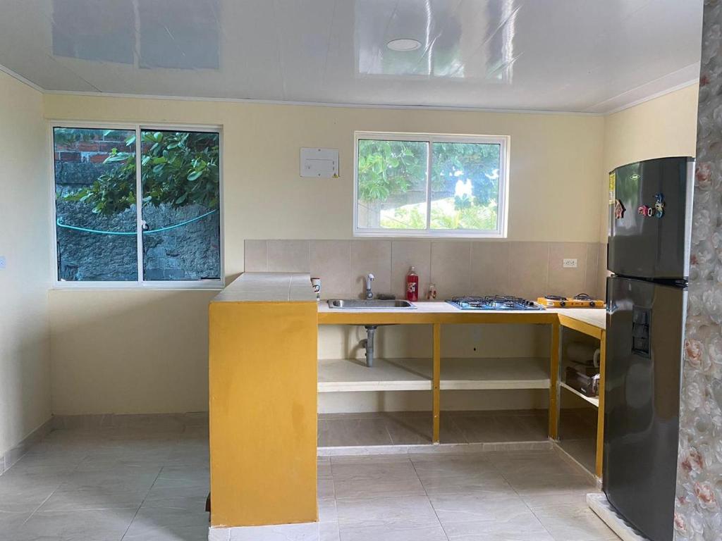 FranshuaCasa Nativa DUDA´S的厨房配有黄色柜台和冰箱
