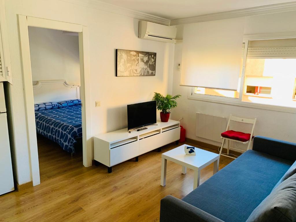 马拉加Ana's Apartment parking gratuito的一间带床和电视的小客厅