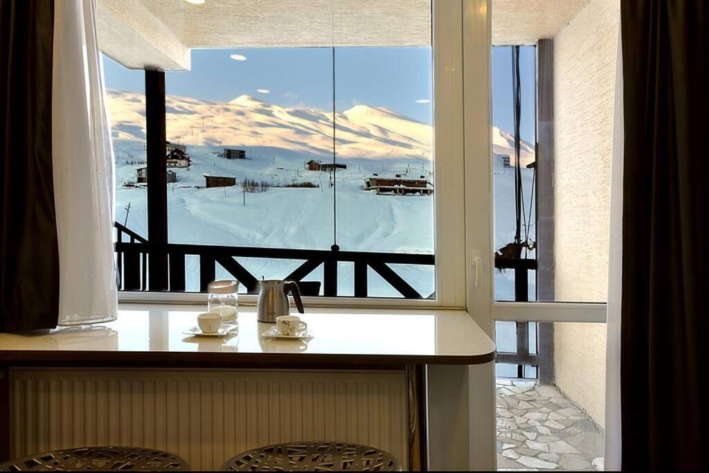 古多里Pazuzu Top View的从窗户可欣赏到白雪 ⁇ 的山景