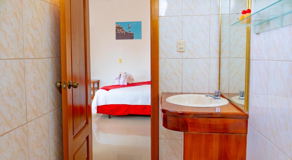 比亚米尔港Gran Hostal Tintorera的一间带水槽和床的浴室