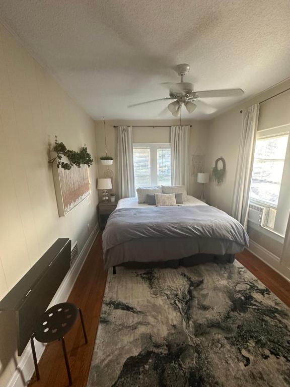 奥兰多Beautiful Private Room With King Size Bed in Downtown Orlando的一间卧室配有一张床和吊扇