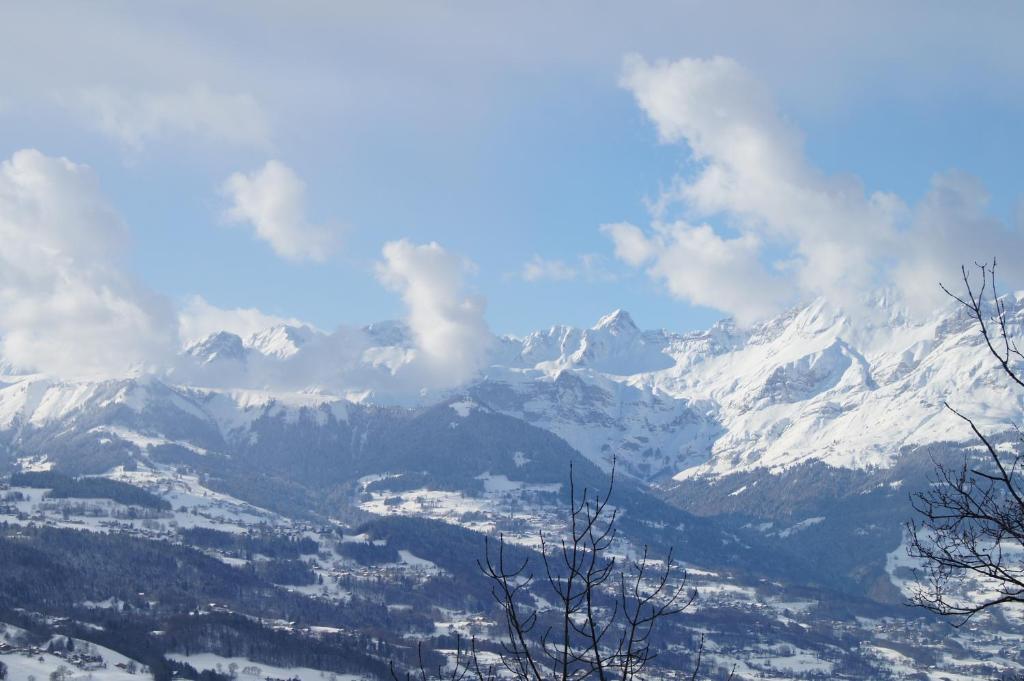圣热尔韦莱班GLMB - Location Mont-Blanc的享有山脉和雪覆盖山脉的美景