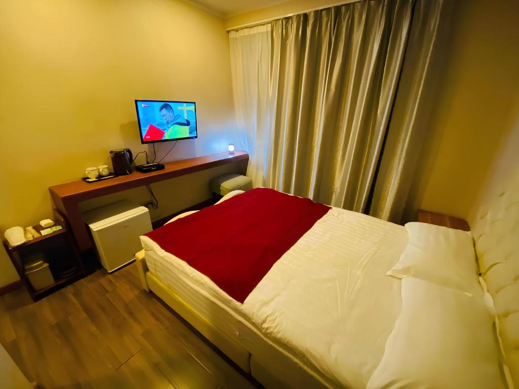 乌兰巴托Namar Hotel的酒店客房,配有床和电视