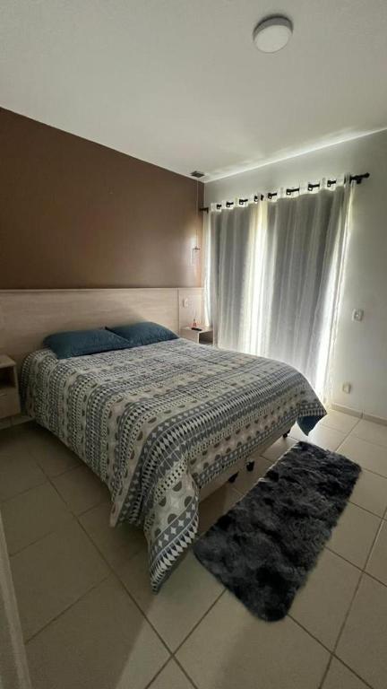 皮拉伊河畔巴拉Flat Aldeia Das Águas Village的一间卧室设有床、窗户和地毯。